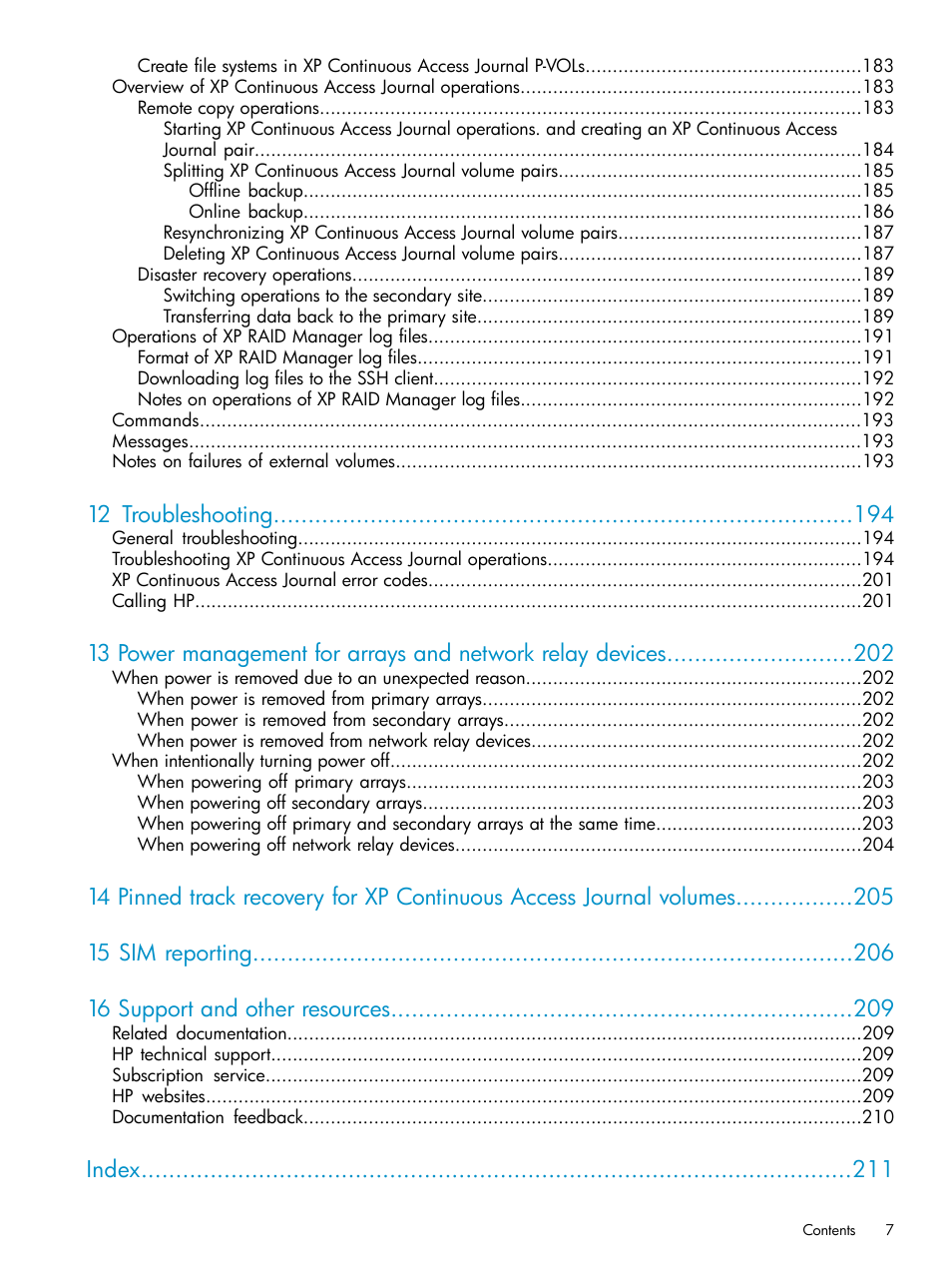 12 troubleshooting, Index | HP XP Continuous Access Software User Manual | Page 7 / 215