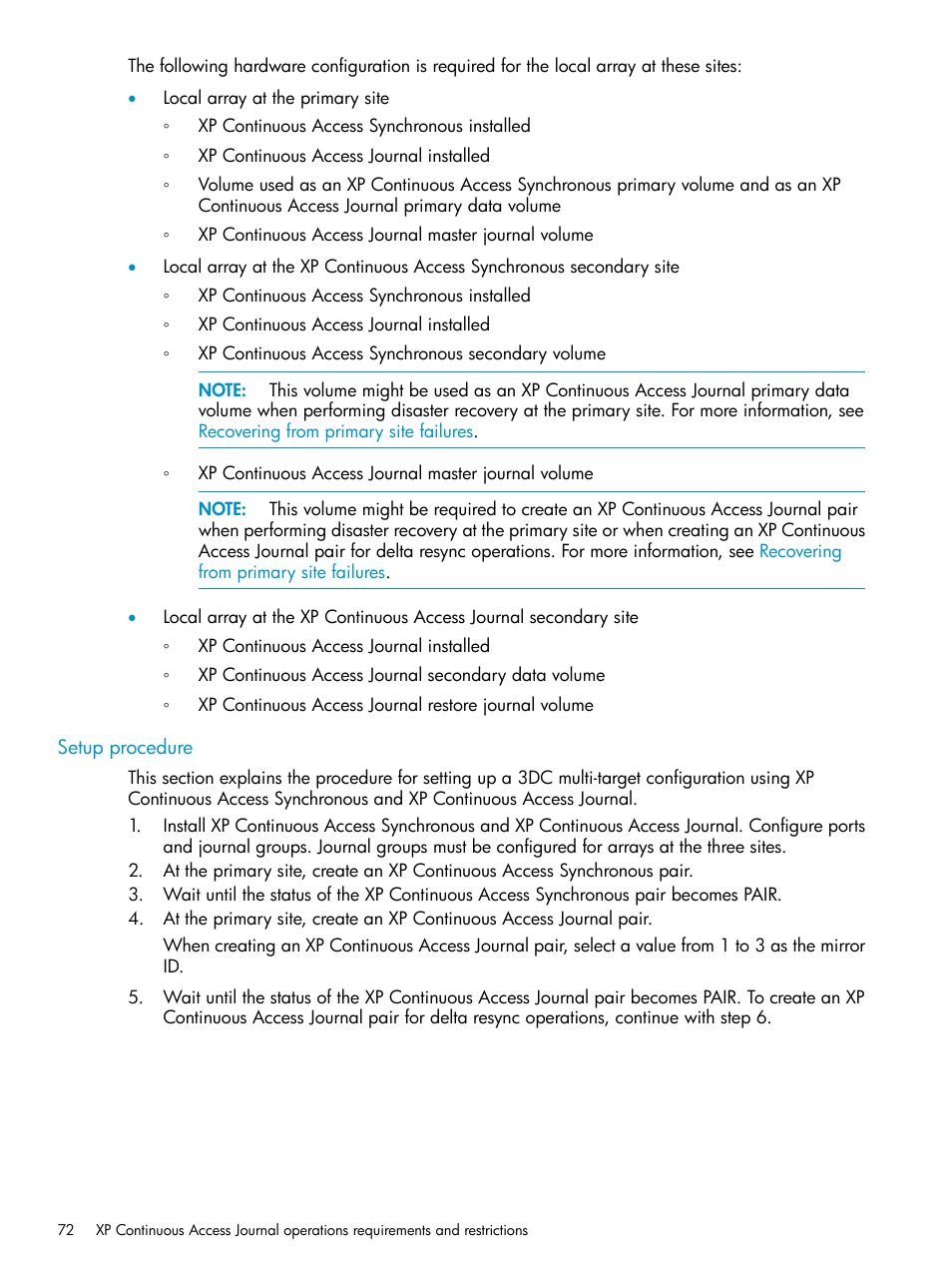 Setup procedure | HP XP Continuous Access Software User Manual | Page 72 / 215