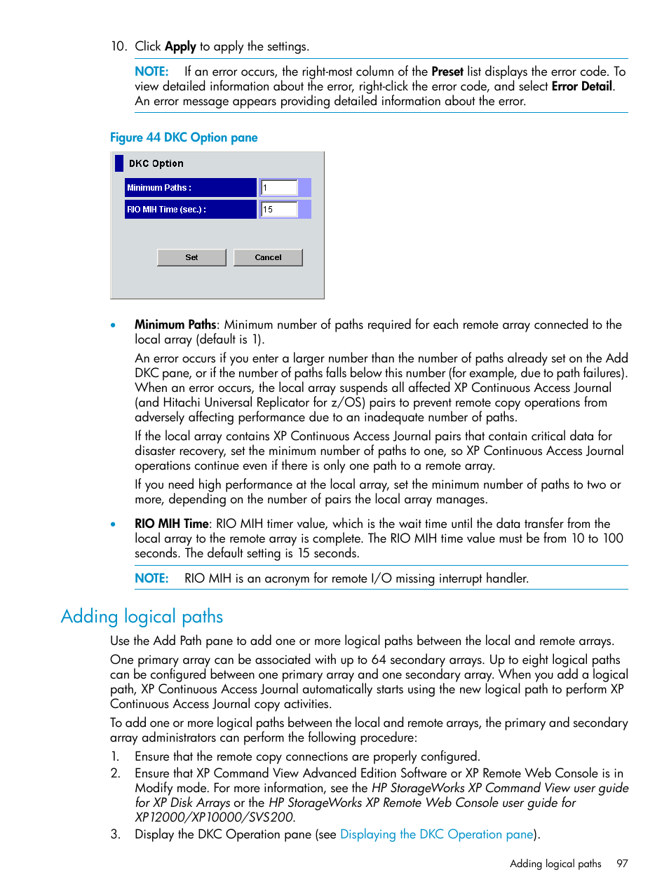 Adding logical paths | HP XP Continuous Access Software User Manual | Page 97 / 215