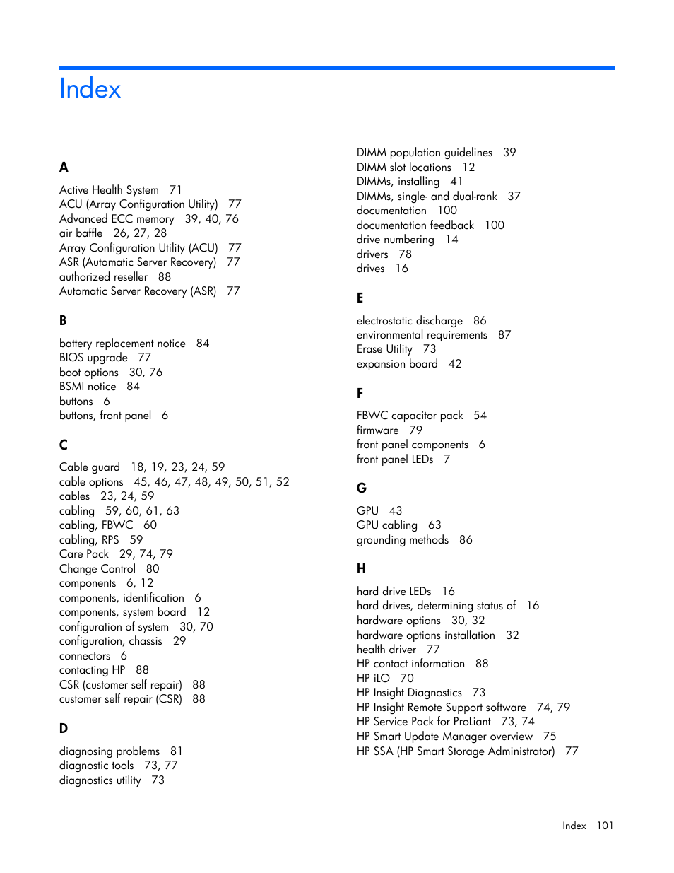 Index | HP ProLiant SL210t Gen8 Server User Manual | Page 101 / 103