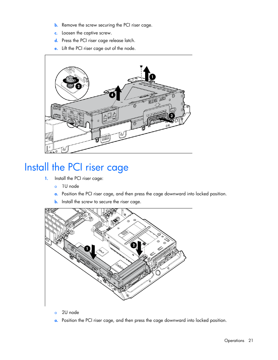 Install the pci riser cage | HP ProLiant SL210t Gen8 Server User Manual | Page 21 / 103