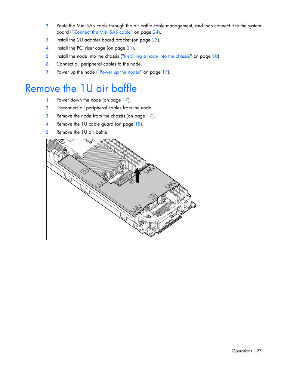 Remove the 1u air baffle | HP ProLiant SL210t Gen8 Server User Manual | Page 27 / 103