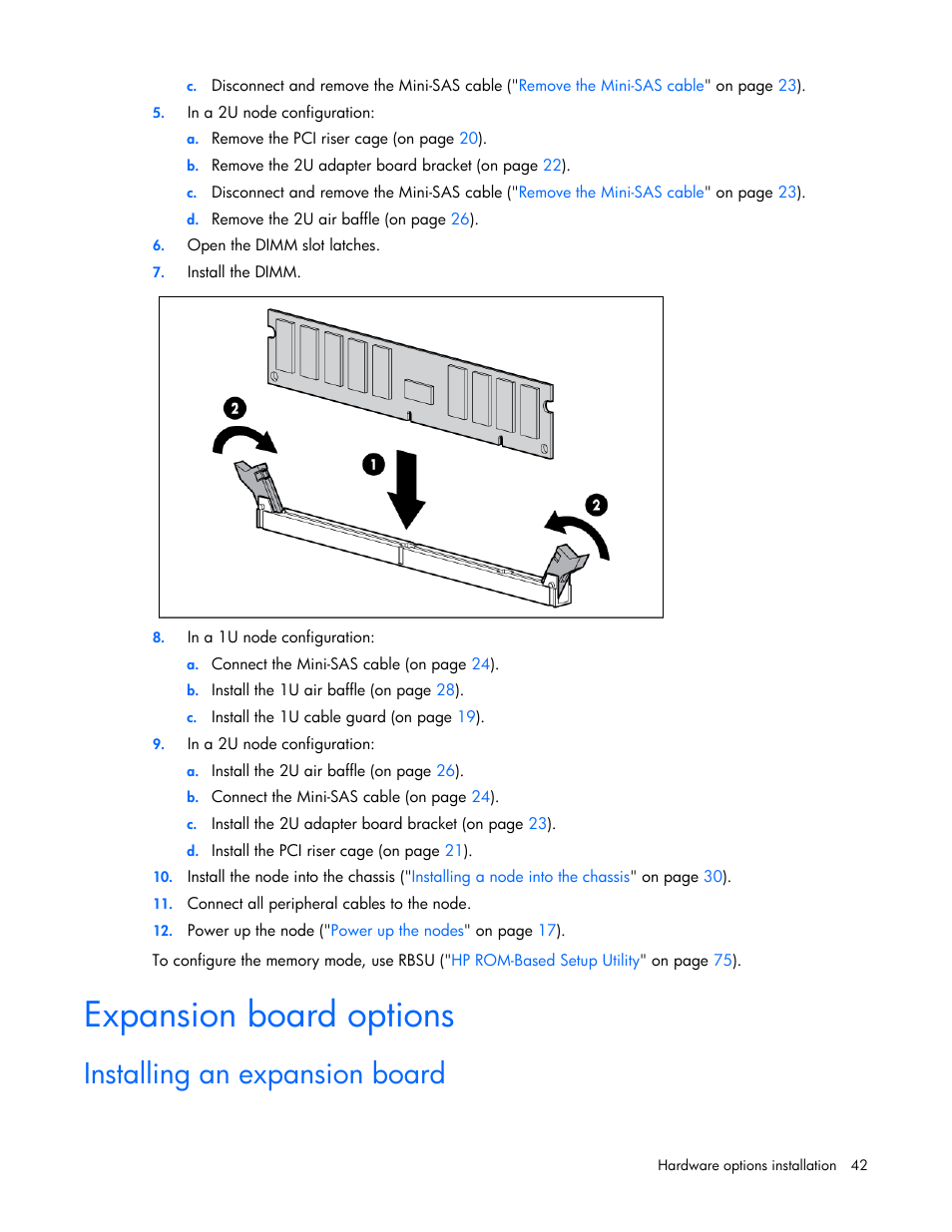 Expansion board options, Installing an expansion board | HP ProLiant SL210t Gen8 Server User Manual | Page 42 / 103