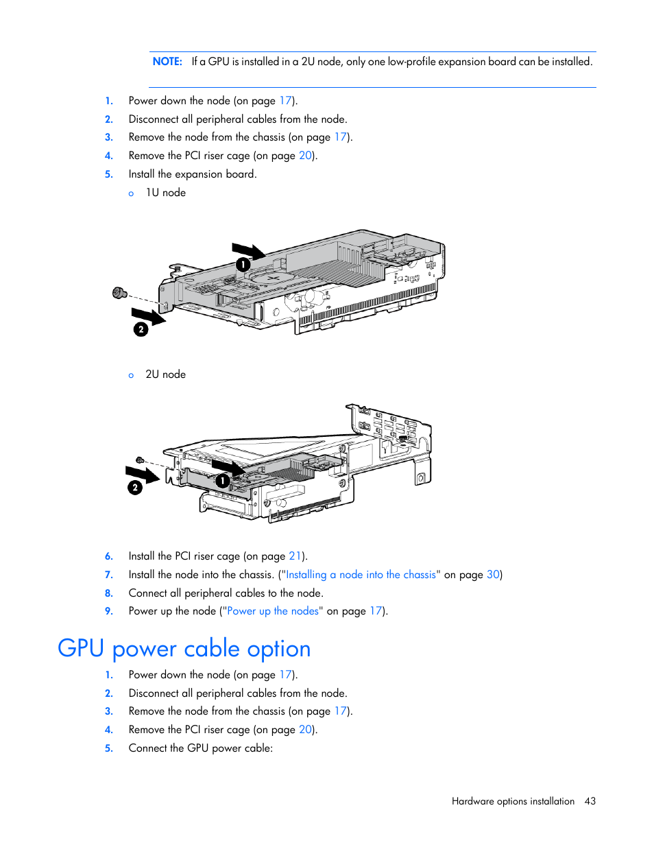 Gpu power cable option | HP ProLiant SL210t Gen8 Server User Manual | Page 43 / 103