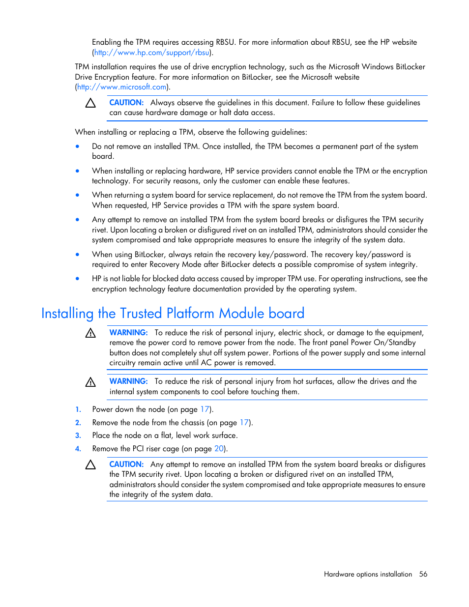 Installing the trusted platform module board | HP ProLiant SL210t Gen8 Server User Manual | Page 56 / 103