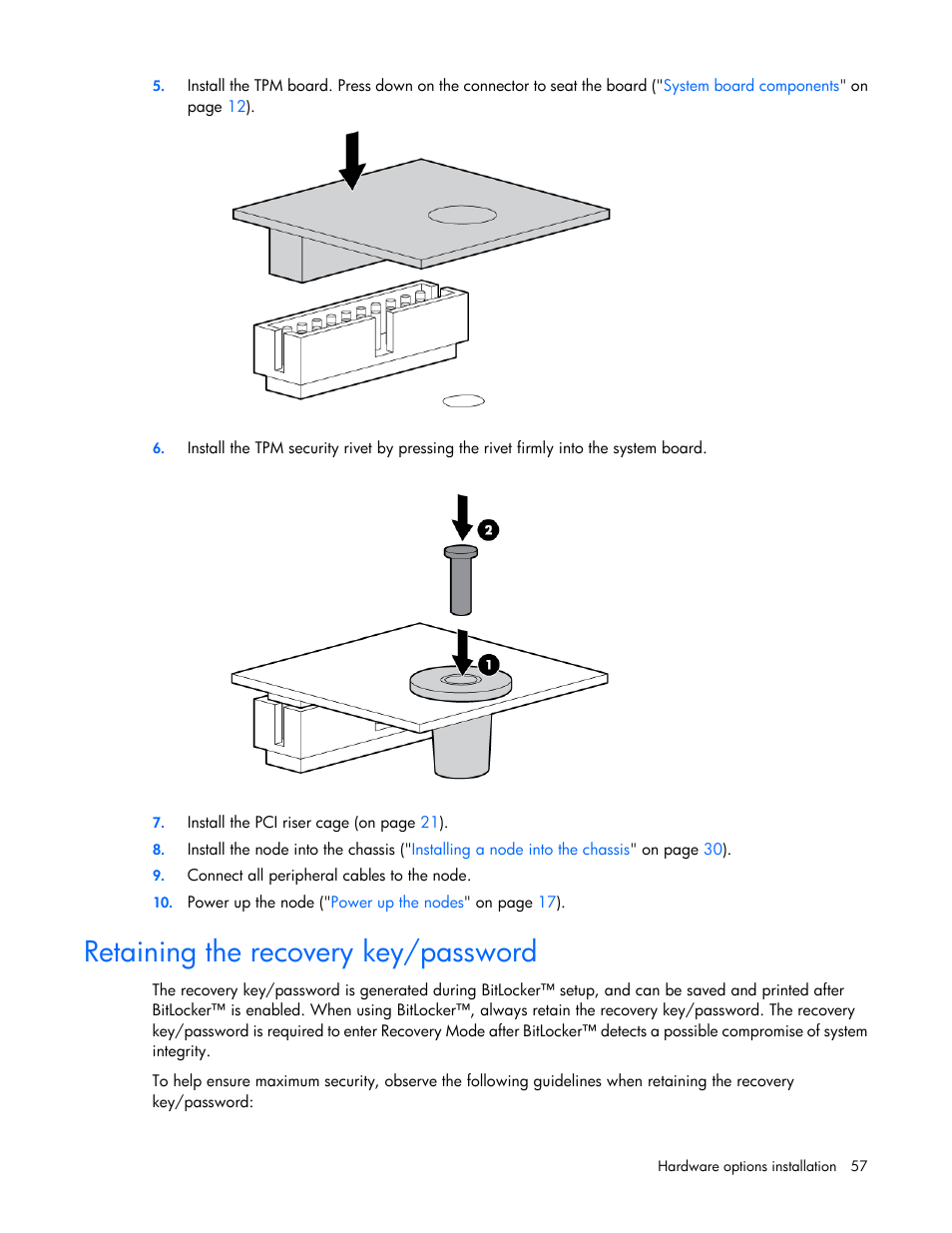 Retaining the recovery key/password | HP ProLiant SL210t Gen8 Server User Manual | Page 57 / 103