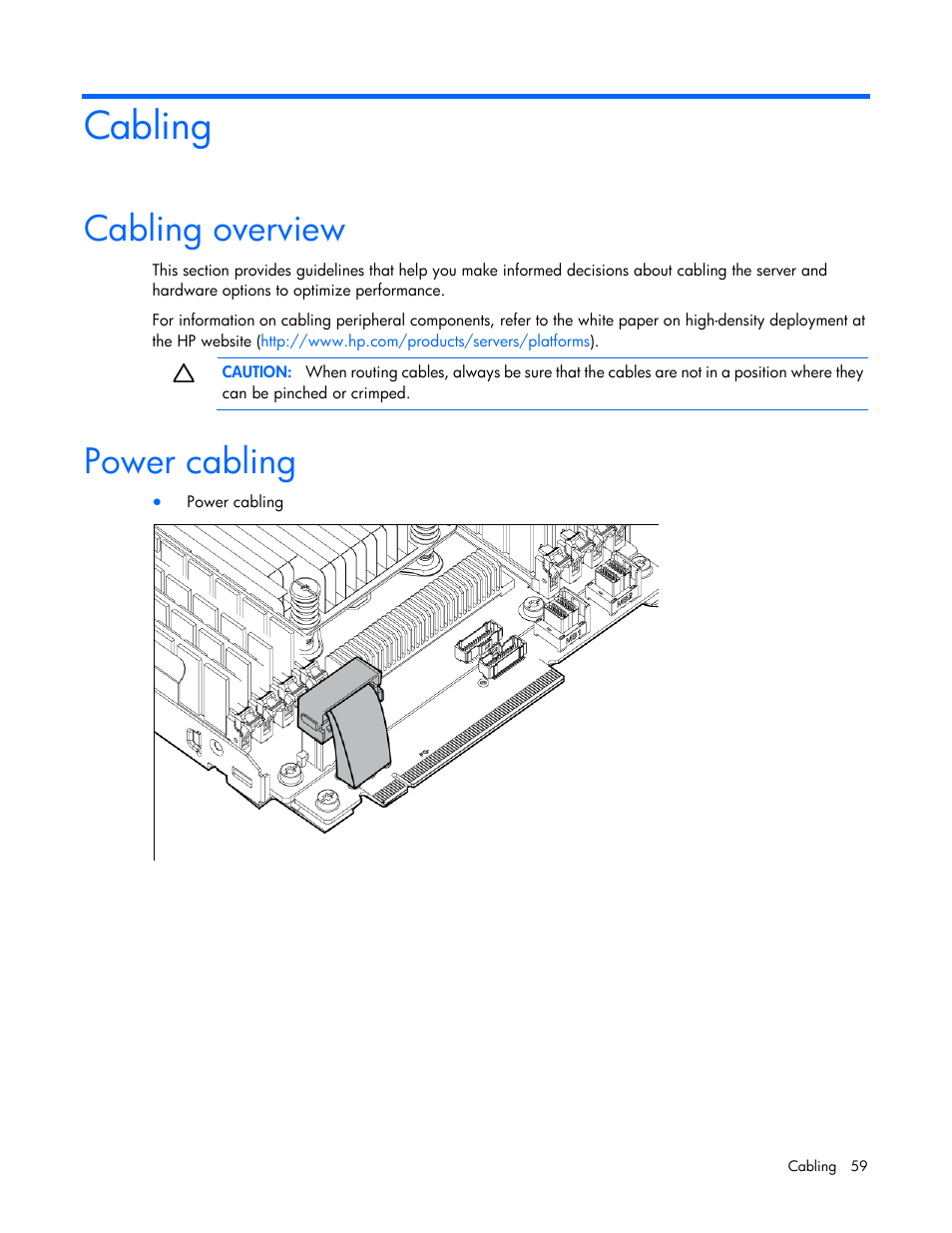 Cabling, Cabling overview, Power cabling | HP ProLiant SL210t Gen8 Server User Manual | Page 59 / 103
