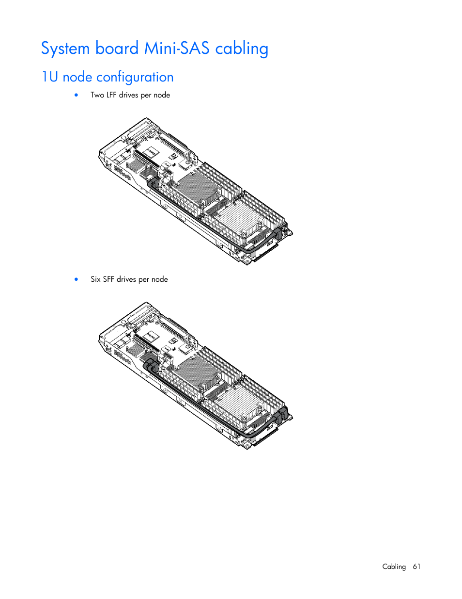 System board mini-sas cabling, 1u node configuration | HP ProLiant SL210t Gen8 Server User Manual | Page 61 / 103