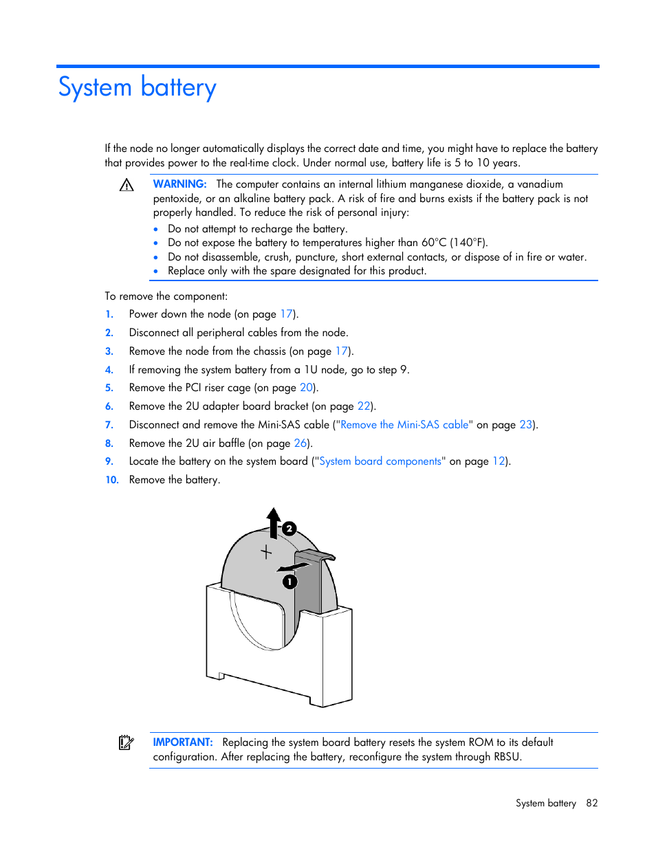 System battery | HP ProLiant SL210t Gen8 Server User Manual | Page 82 / 103