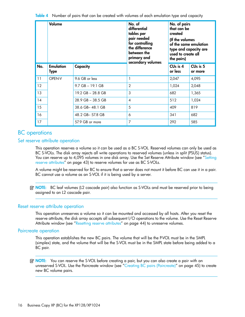 Bc operations, Set reserve attribute operation, Reset reserve attribute operation | Paircreate operation | HP XP Business Copy Software User Manual | Page 16 / 70