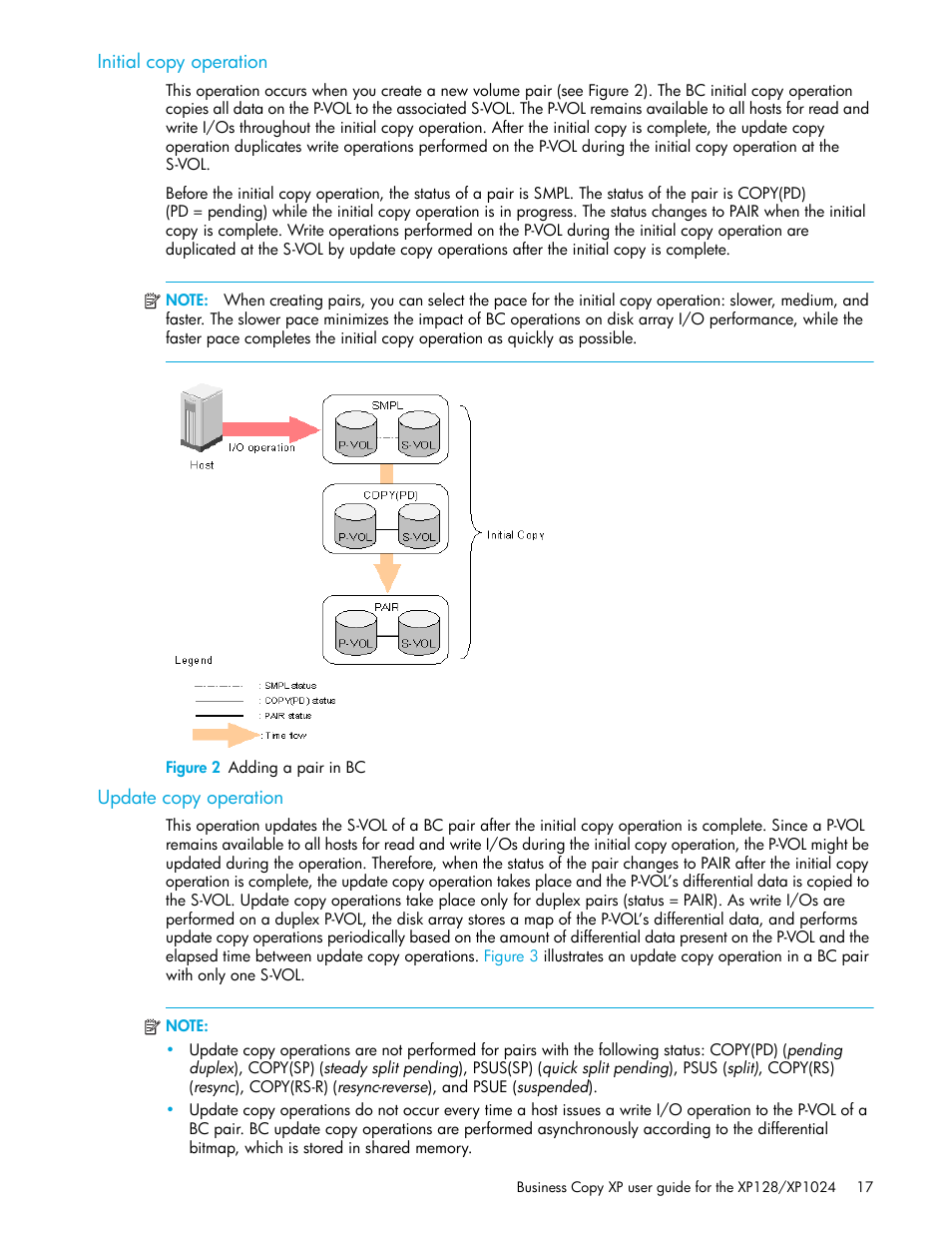 Initial copy operation, Figure 2 adding a pair in bc, Update copy operation | 2 adding a pair in bc | HP XP Business Copy Software User Manual | Page 17 / 70