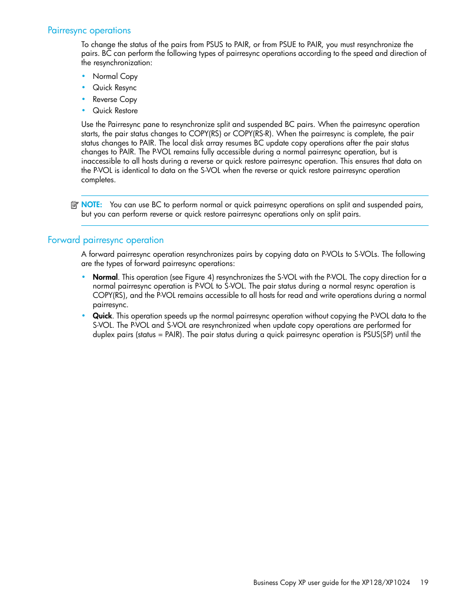 Pairresync operations, Forward pairresync operation | HP XP Business Copy Software User Manual | Page 19 / 70