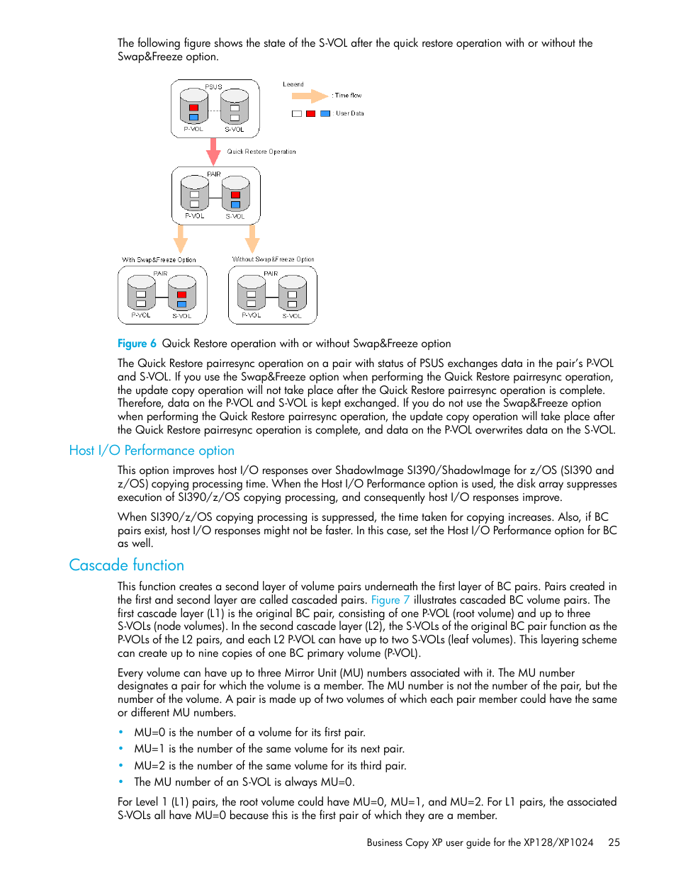 Host i/o performance option, Cascade function | HP XP Business Copy Software User Manual | Page 25 / 70