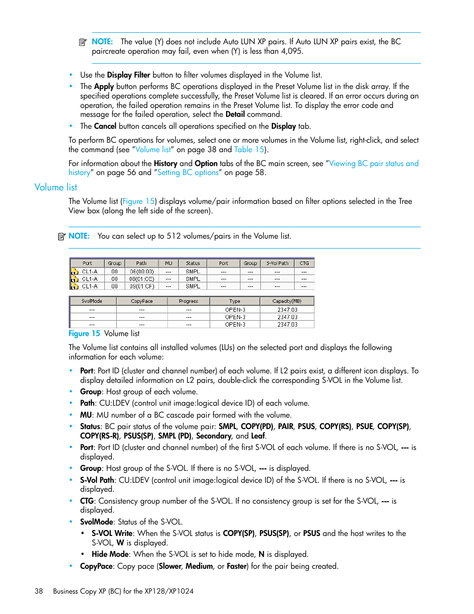 Volume list, Figure 15 volume list, 15 volume list | HP XP Business Copy Software User Manual | Page 38 / 70