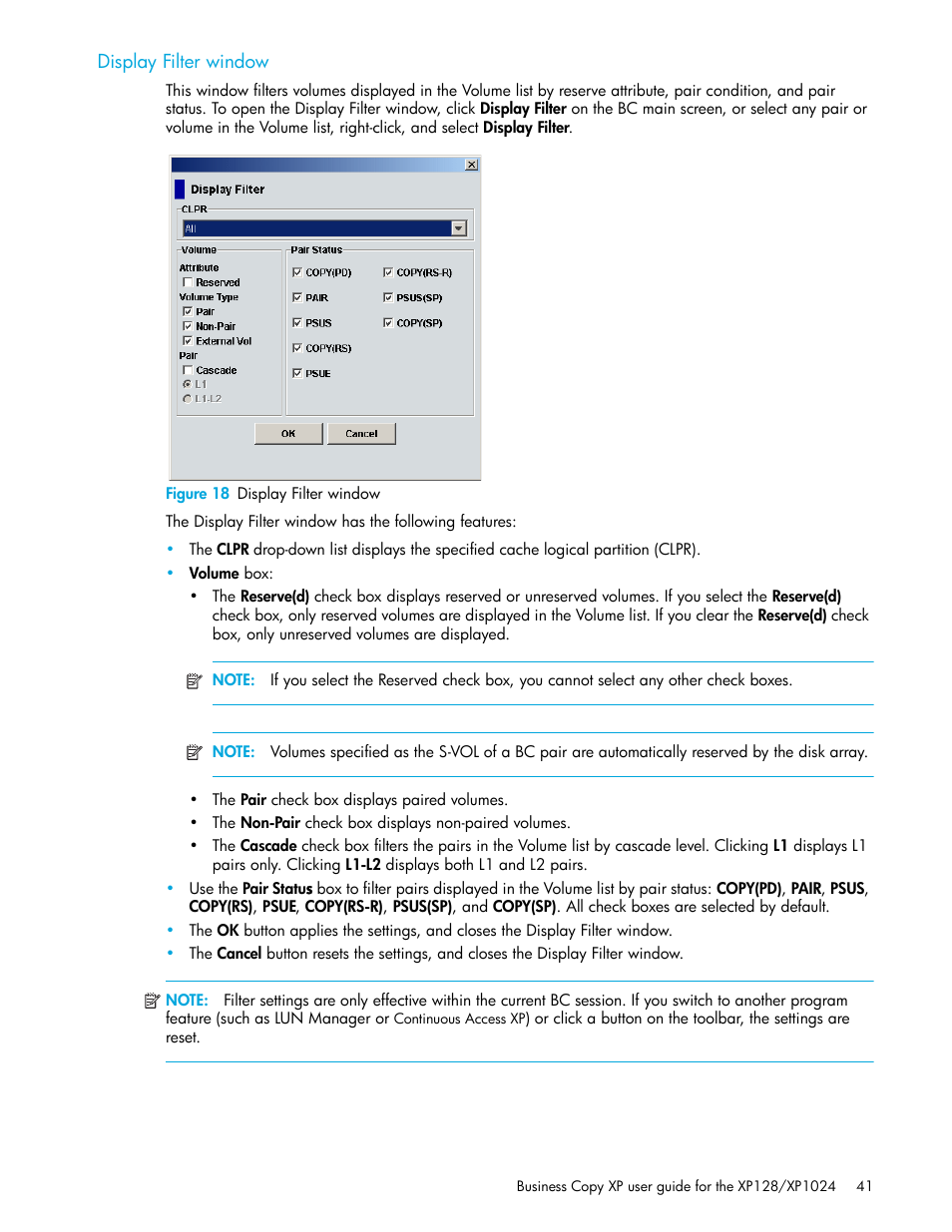 Display filter window, Figure 18 display filter window, 18 display filter window | HP XP Business Copy Software User Manual | Page 41 / 70