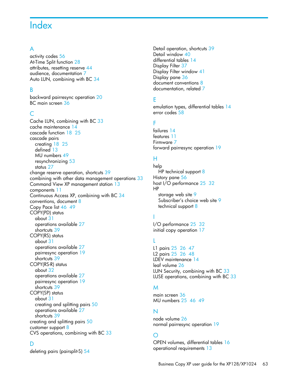 Index | HP XP Business Copy Software User Manual | Page 63 / 70