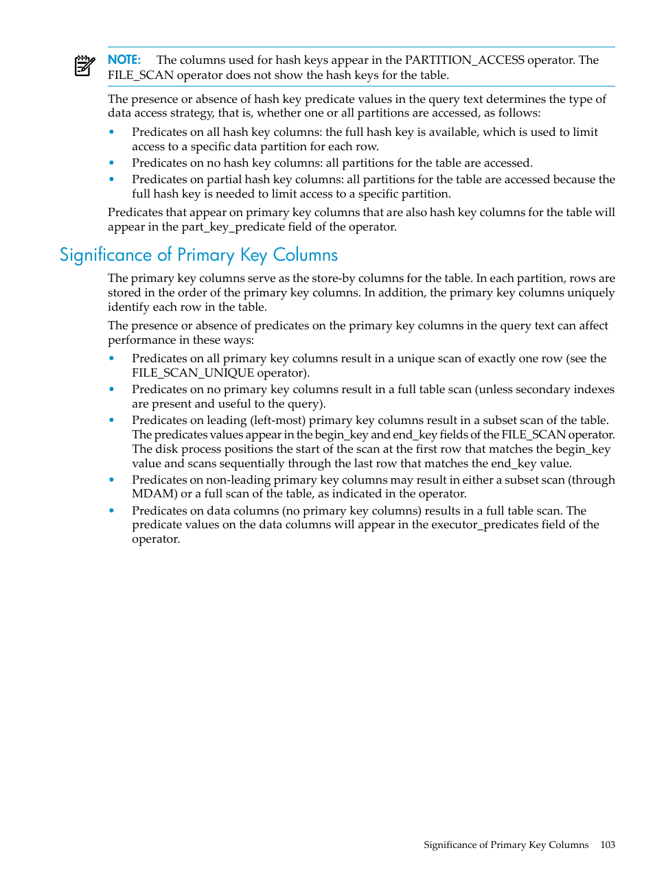 Significance of primary key columns | HP Neoview Release 2.5 Software User Manual | Page 103 / 114