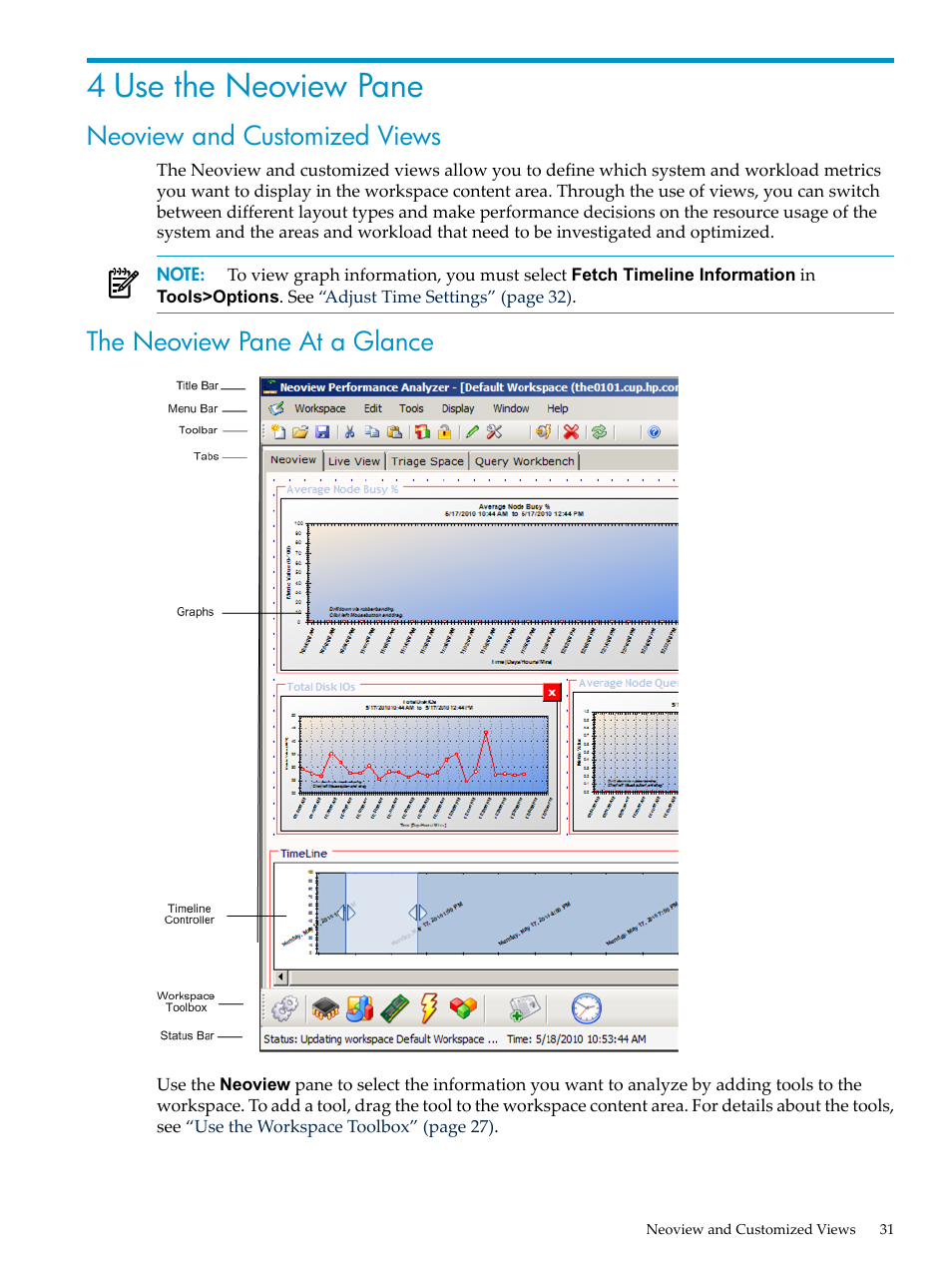 4 use the neoview pane, Neoview and customized views, The neoview pane at a glance | Use the, Use the neoview pane | HP Neoview Release 2.5 Software User Manual | Page 31 / 114