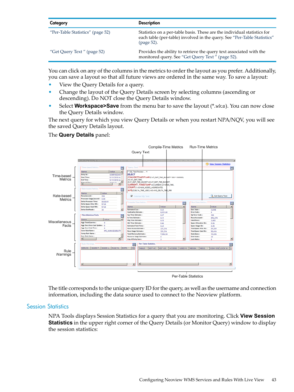 Session statistics | HP Neoview Release 2.5 Software User Manual | Page 43 / 114