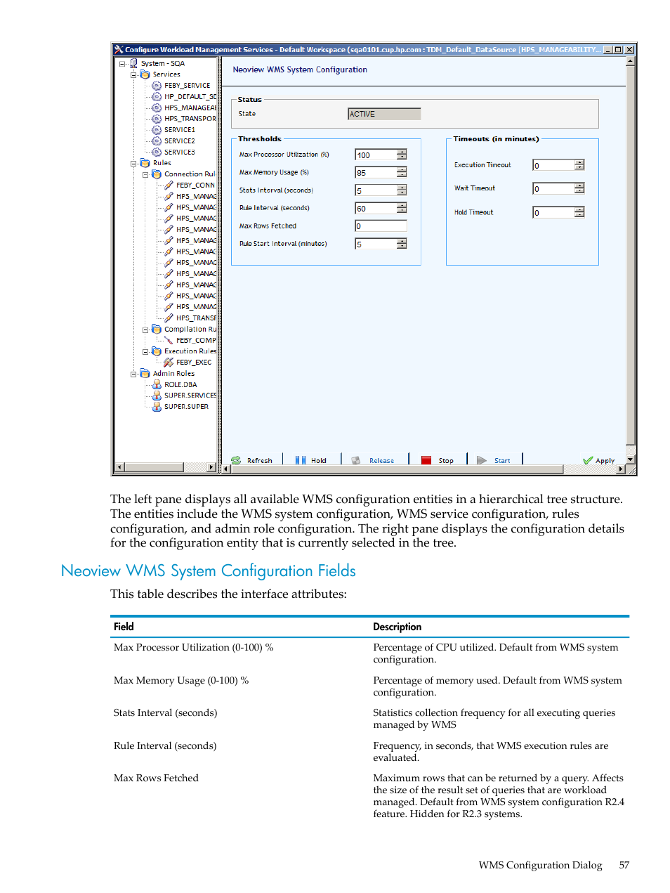 Neoview wms system configuration fields | HP Neoview Release 2.5 Software User Manual | Page 57 / 114