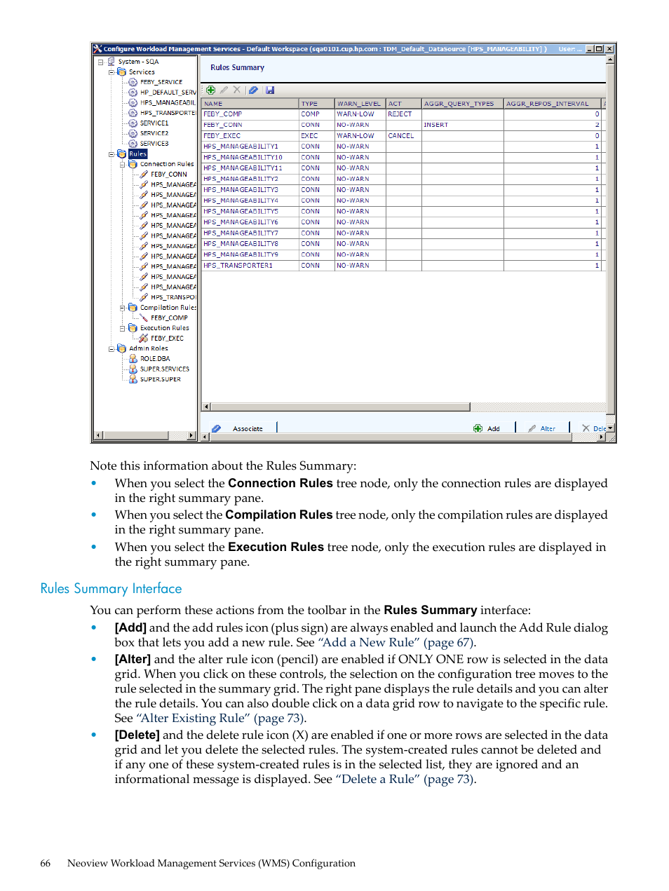 Rules summary interface | HP Neoview Release 2.5 Software User Manual | Page 66 / 114