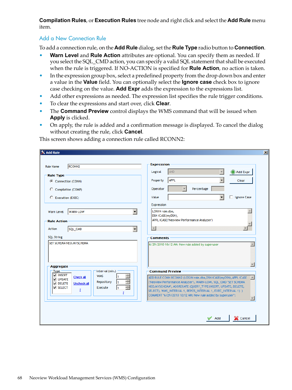 Add a new connection rule | HP Neoview Release 2.5 Software User Manual | Page 68 / 114