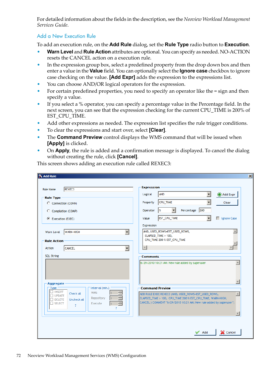 Add a new execution rule | HP Neoview Release 2.5 Software User Manual | Page 72 / 114