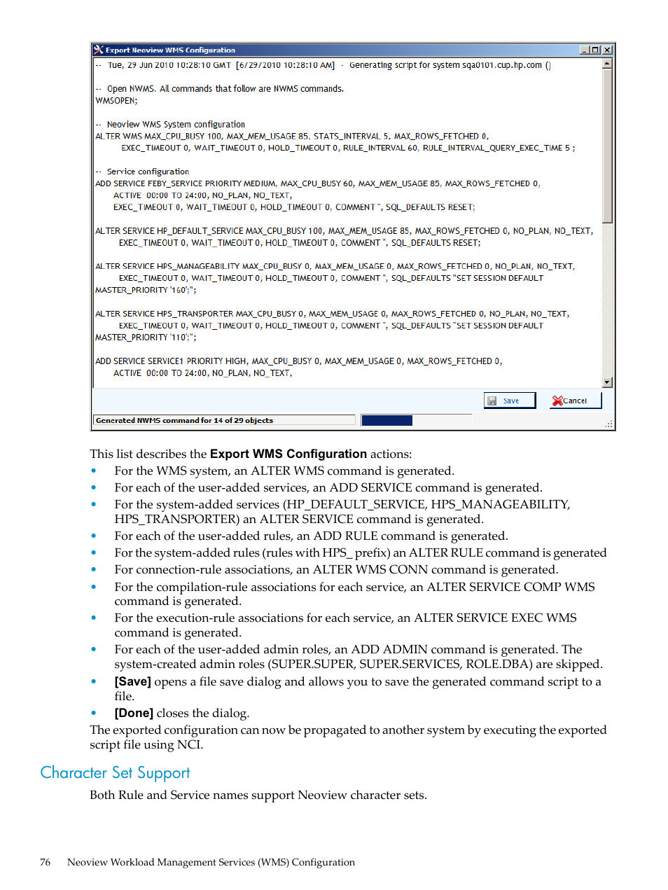 Character set support | HP Neoview Release 2.5 Software User Manual | Page 76 / 114