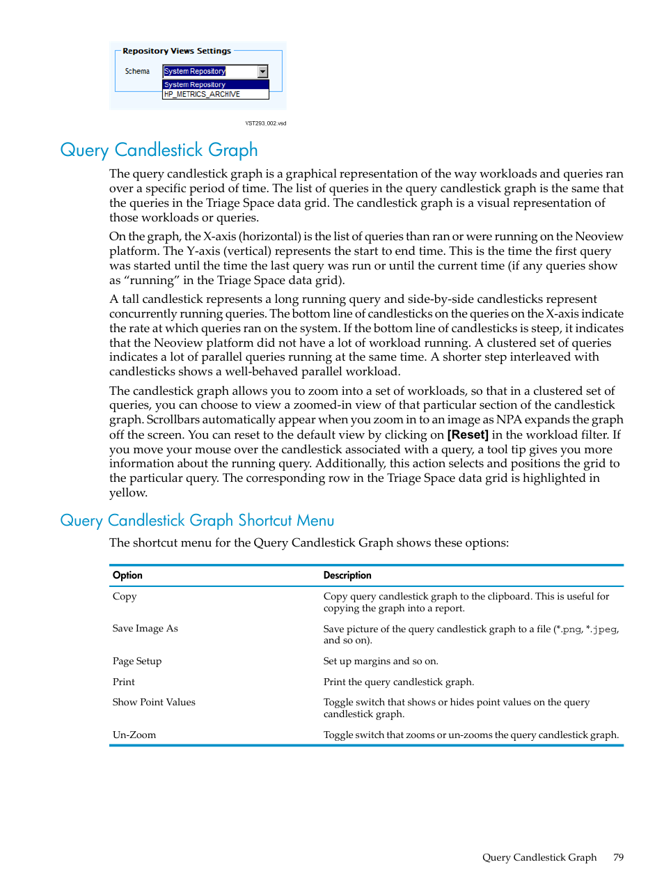 Query candlestick graph, Query candlestick graph shortcut menu | HP Neoview Release 2.5 Software User Manual | Page 79 / 114