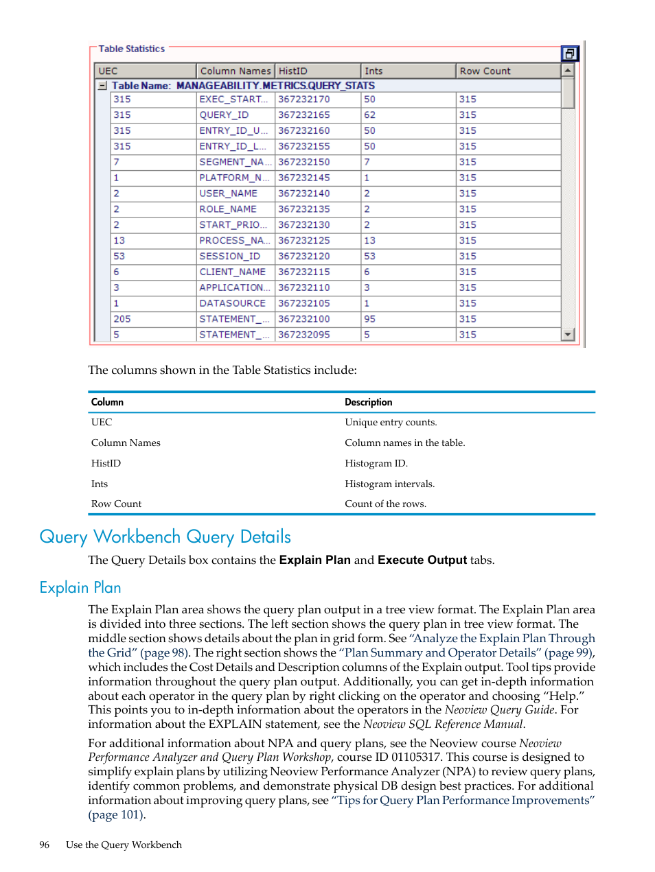 Query workbench query details, Explain plan | HP Neoview Release 2.5 Software User Manual | Page 96 / 114