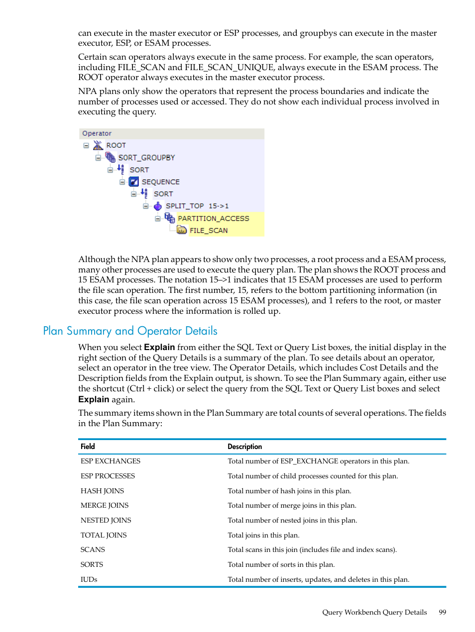 Plan summary and operator details | HP Neoview Release 2.5 Software User Manual | Page 99 / 114