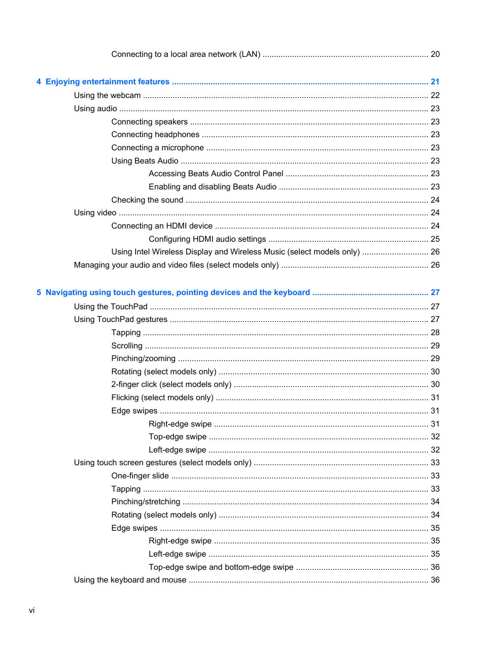 HP ENVY TouchSmart 14-k120us Ultrabook User Manual | Page 6 / 82