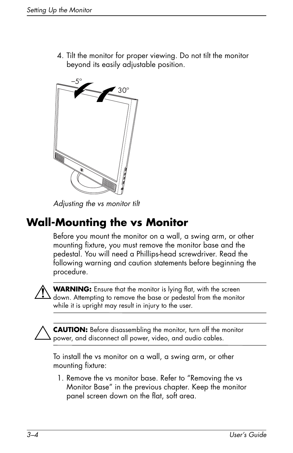 Wall-mounting the vs monitor, Wall-mounting the vs monitor –4 | HP f1905 19 inch LCD Monitor User Manual | Page 24 / 80
