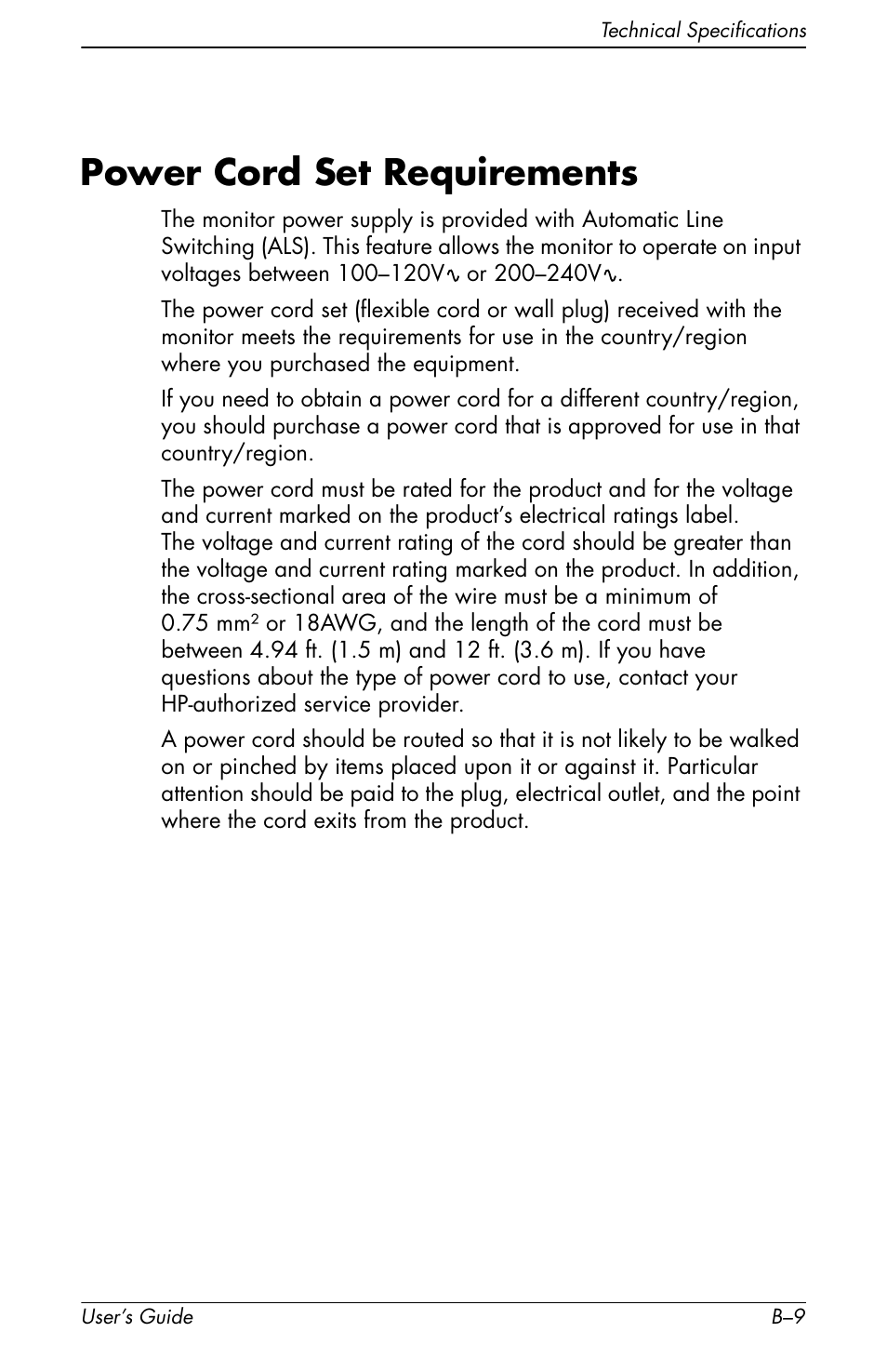 Power cord set requirements | HP f1905 19 inch LCD Monitor User Manual | Page 71 / 80