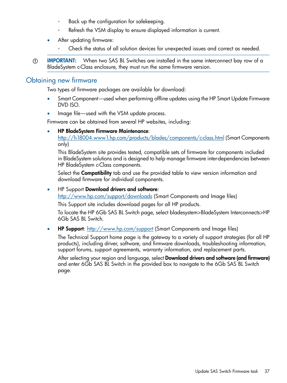 Obtaining new firmware | HP 6Gb SAS Switch for HP BladeSystem c-Class User Manual | Page 37 / 85
