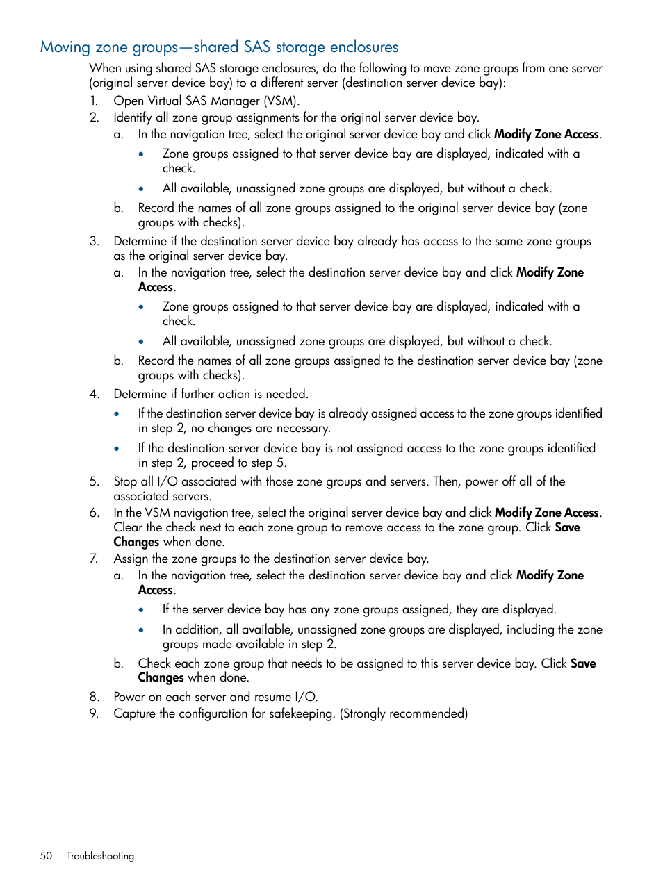 Moving zone groups—shared sas storage enclosures | HP 6Gb SAS Switch for HP BladeSystem c-Class User Manual | Page 50 / 85