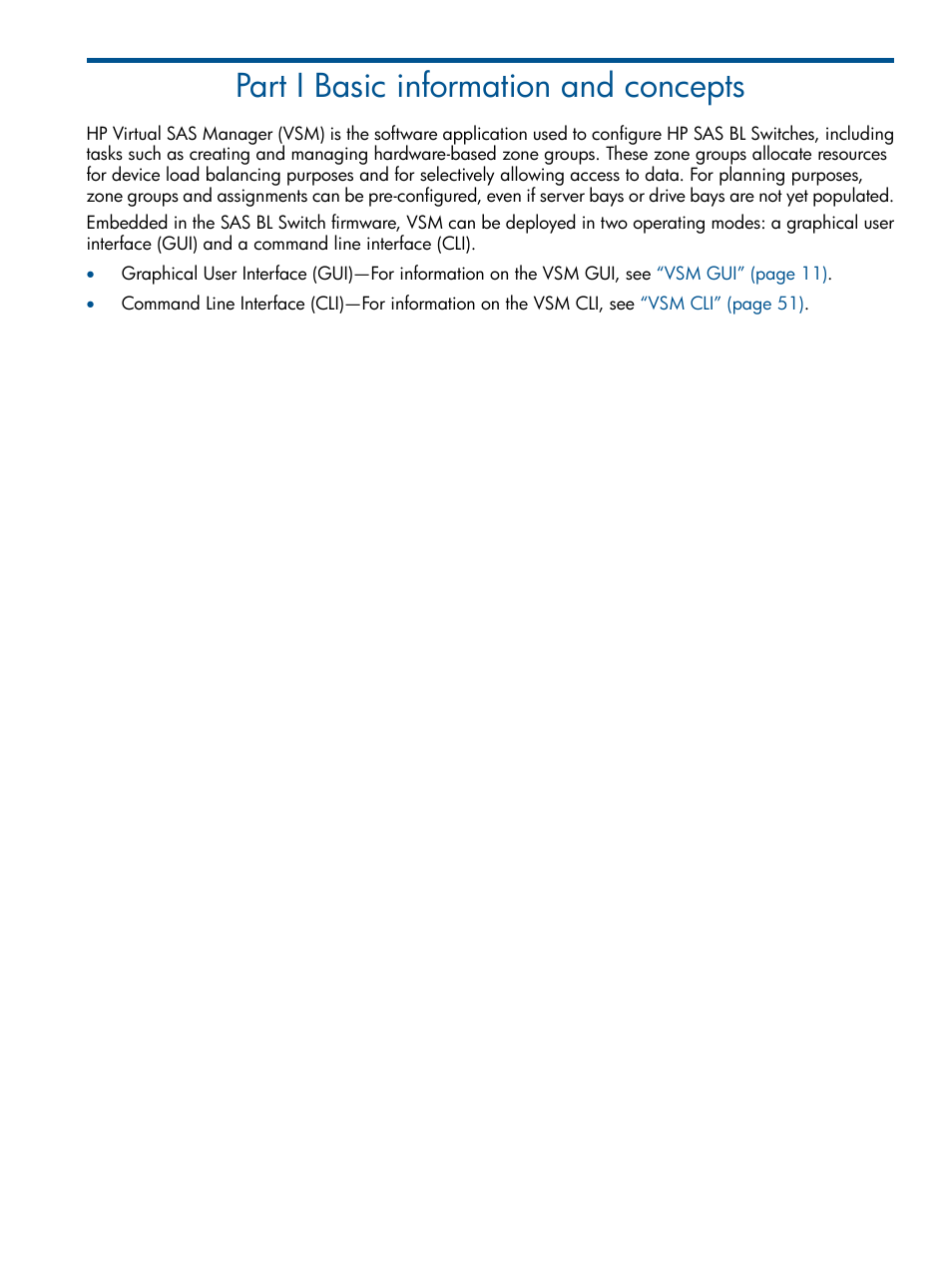 Part i basic information and concepts, I basic information and concepts | HP 6Gb SAS Switch for HP BladeSystem c-Class User Manual | Page 6 / 85