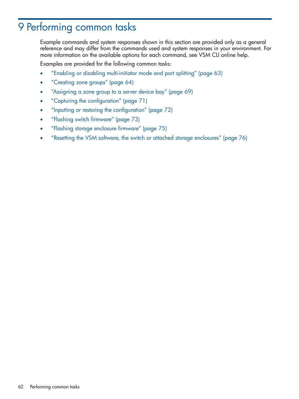 9 performing common tasks | HP 6Gb SAS Switch for HP BladeSystem c-Class User Manual | Page 62 / 85