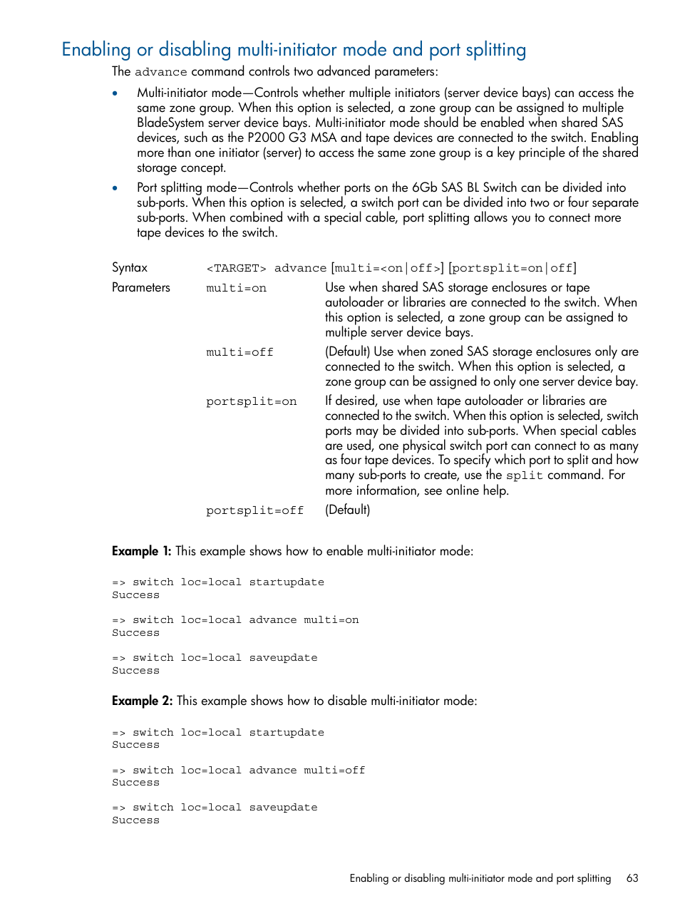 HP 6Gb SAS Switch for HP BladeSystem c-Class User Manual | Page 63 / 85