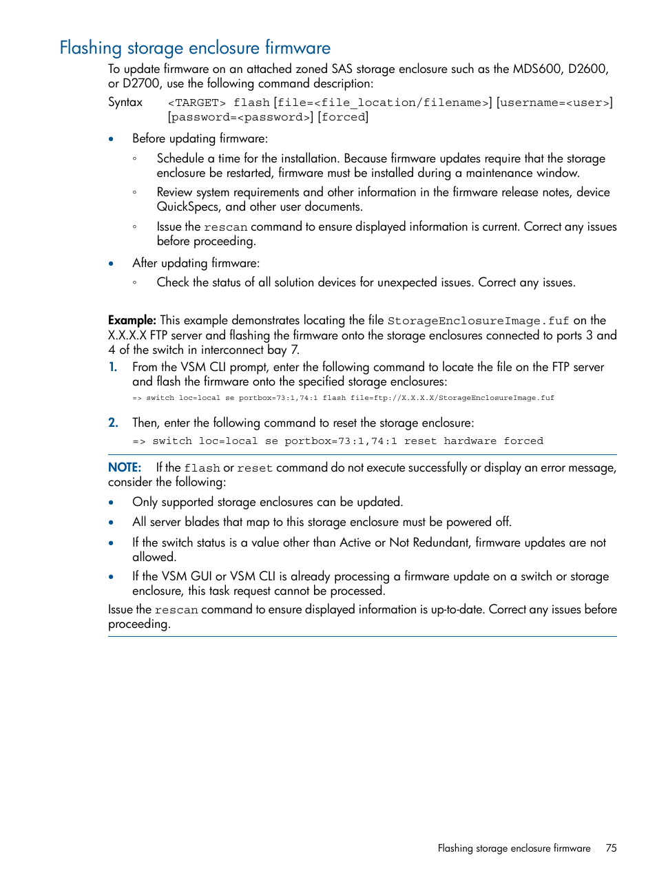 Flashing storage enclosure firmware | HP 6Gb SAS Switch for HP BladeSystem c-Class User Manual | Page 75 / 85