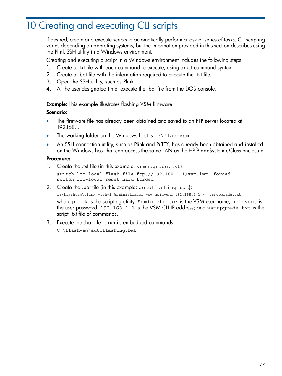 10 creating and executing cli scripts | HP 6Gb SAS Switch for HP BladeSystem c-Class User Manual | Page 77 / 85