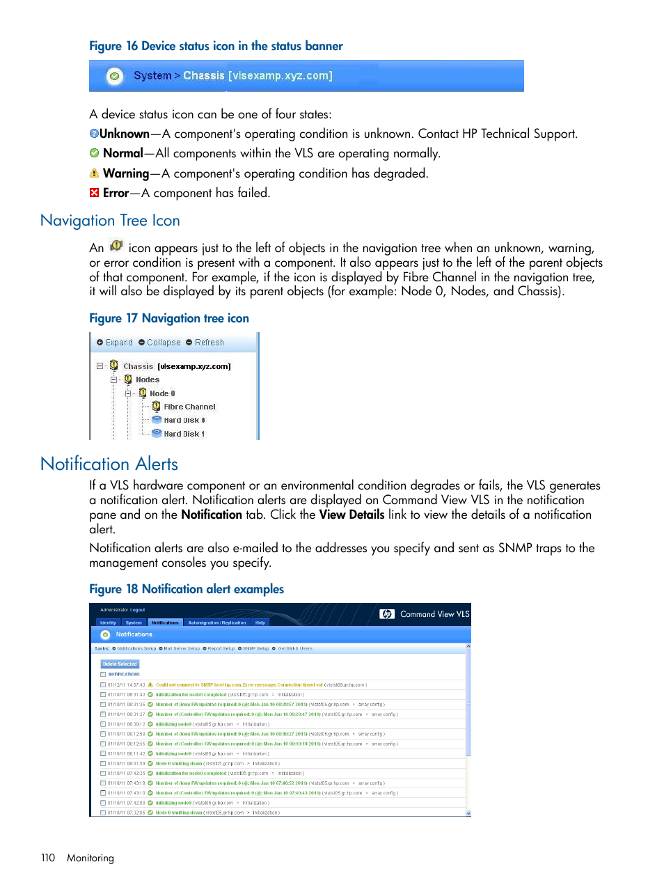 Navigation tree icon, Notification alerts | HP 12000 Virtual Library System EVA Gateway User Manual | Page 110 / 210