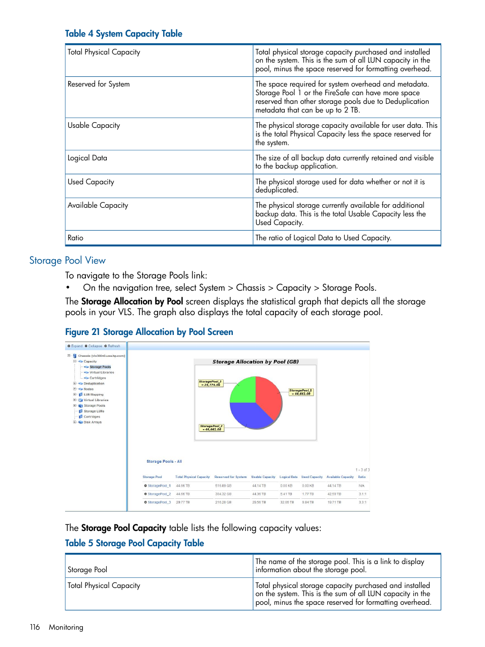 Storage pool view | HP 12000 Virtual Library System EVA Gateway User Manual | Page 116 / 210