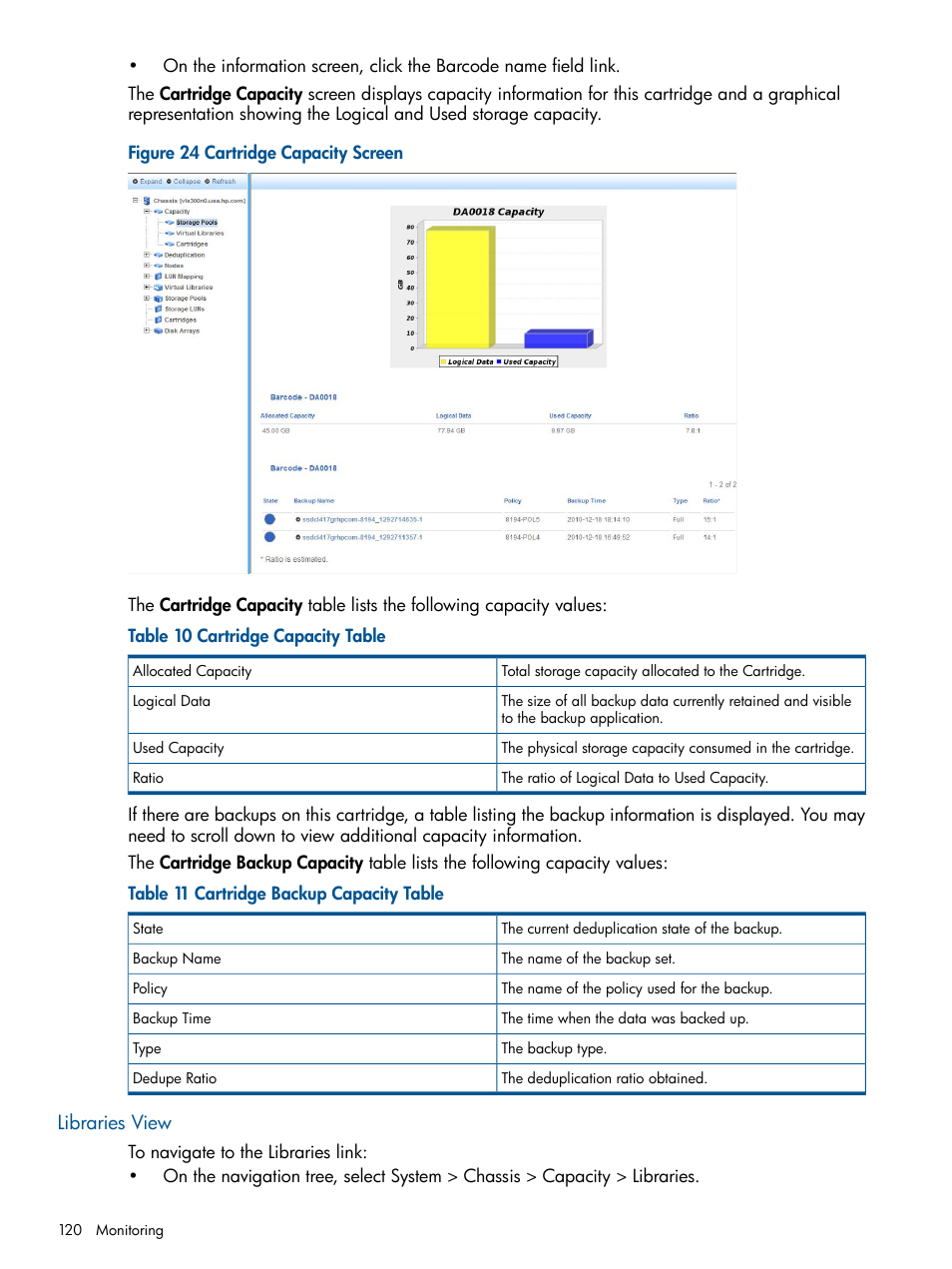 Libraries view | HP 12000 Virtual Library System EVA Gateway User Manual | Page 120 / 210