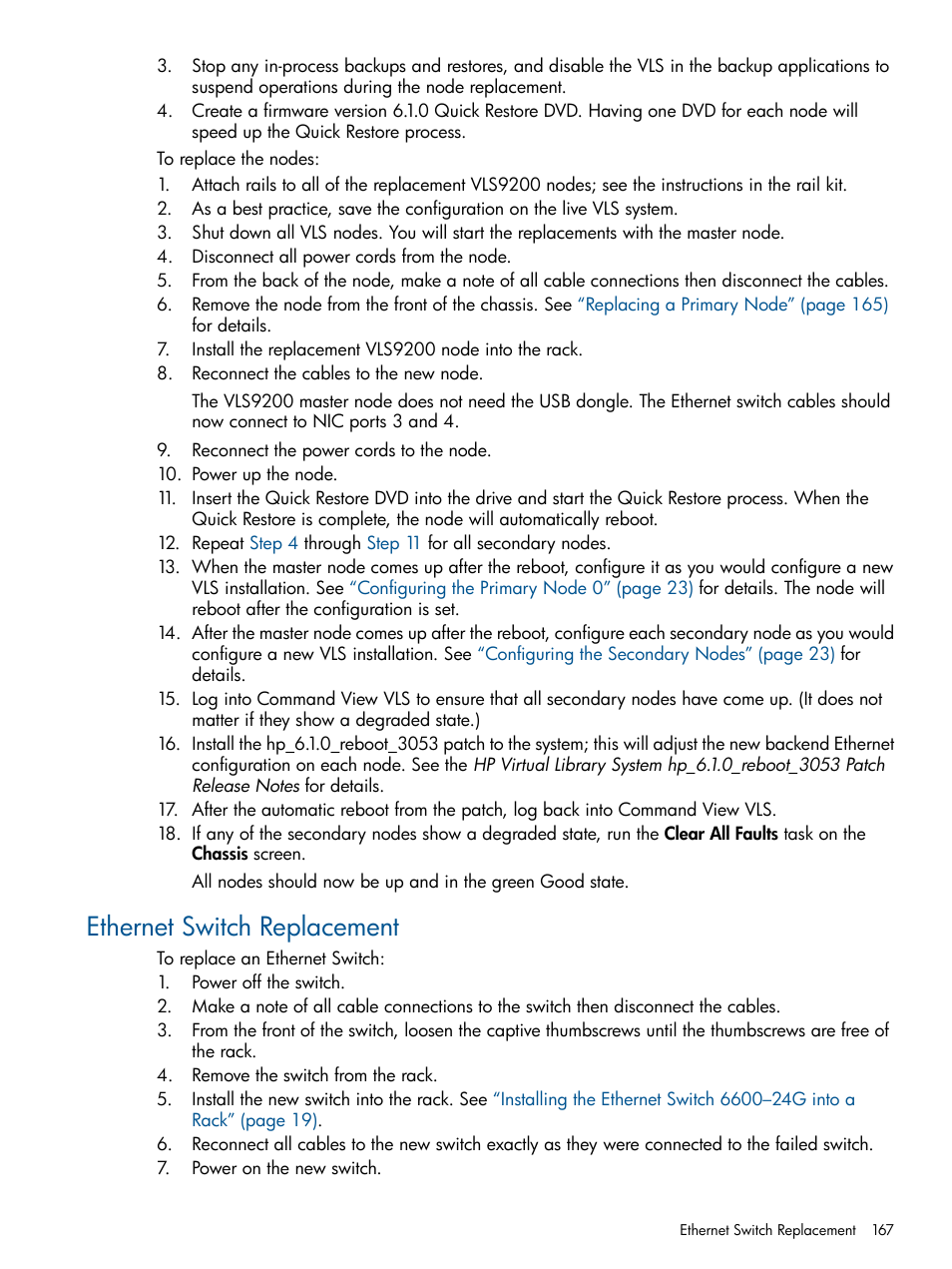 Ethernet switch replacement | HP 12000 Virtual Library System EVA Gateway User Manual | Page 167 / 210