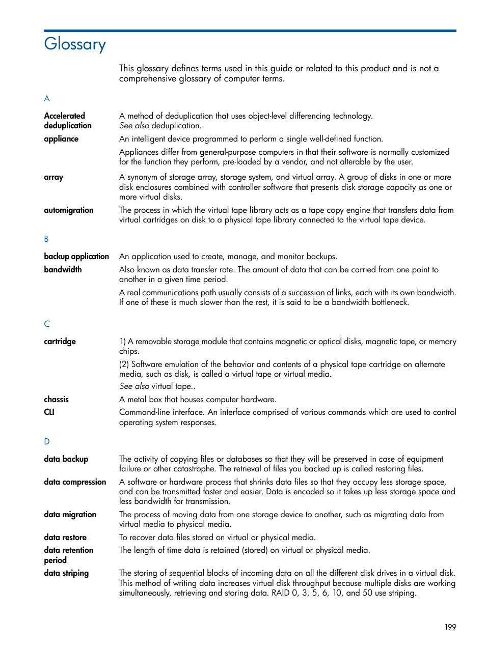 Glossary | HP 12000 Virtual Library System EVA Gateway User Manual | Page 199 / 210