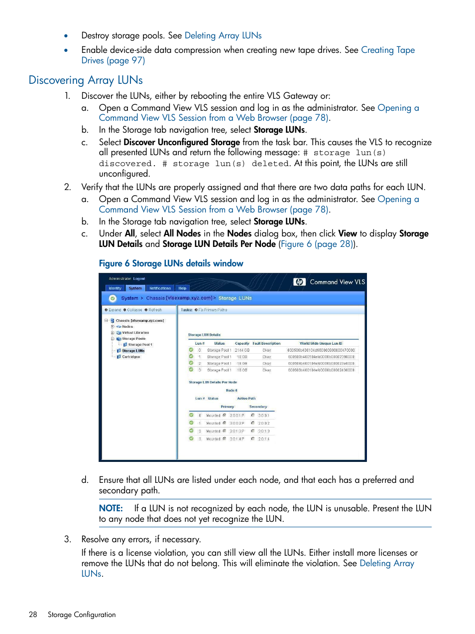 Discovering array luns | HP 12000 Virtual Library System EVA Gateway User Manual | Page 28 / 210