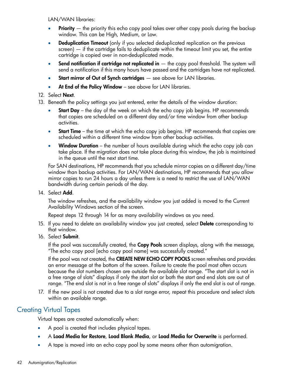 Creating virtual tapes | HP 12000 Virtual Library System EVA Gateway User Manual | Page 42 / 210