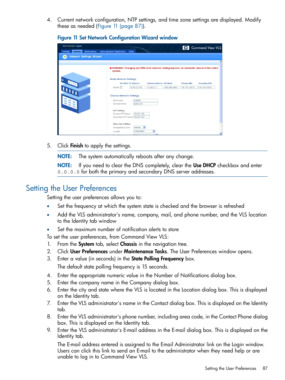 Setting the user preferences | HP 12000 Virtual Library System EVA Gateway User Manual | Page 87 / 210