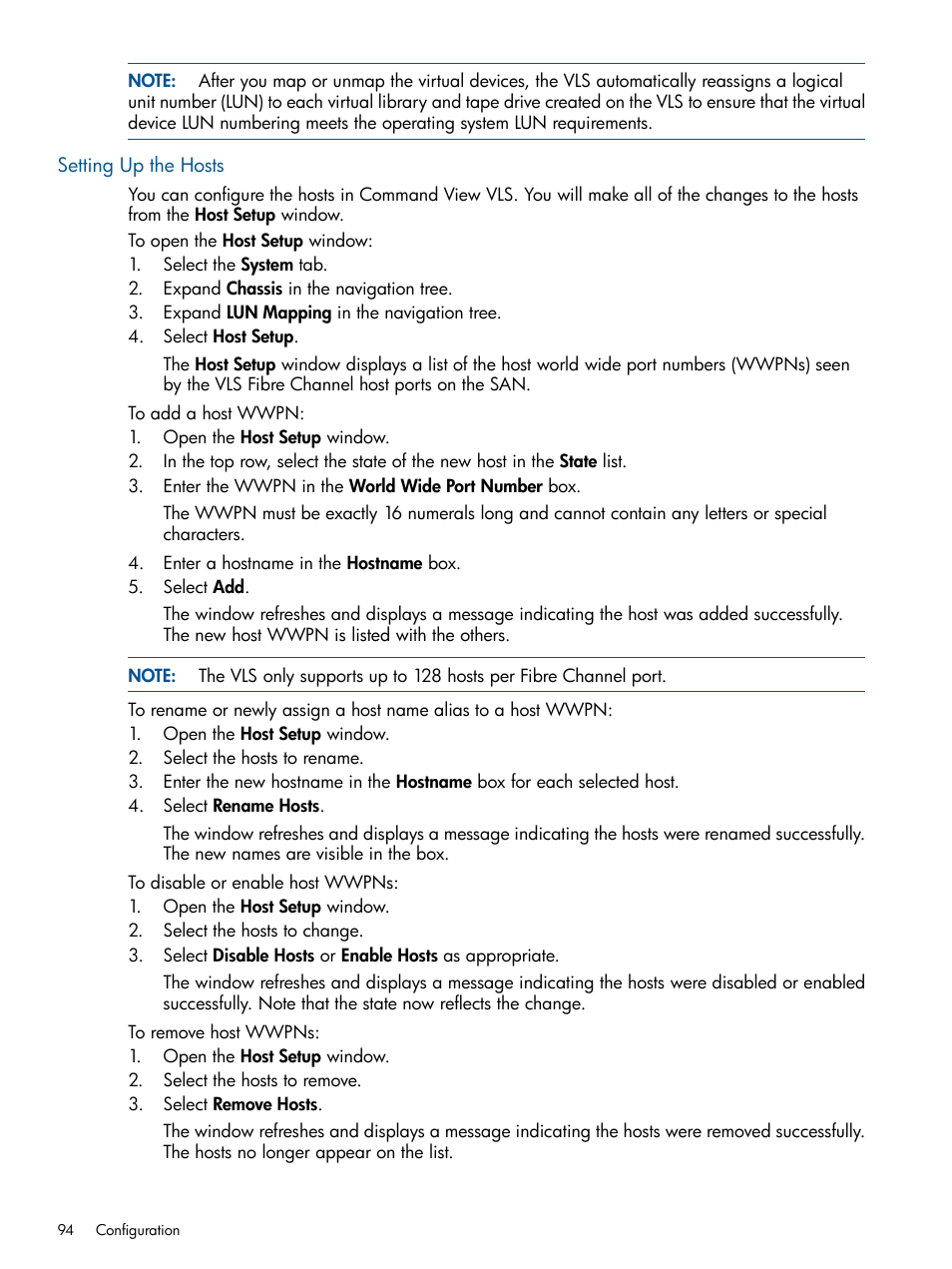 Setting up the hosts | HP 12000 Virtual Library System EVA Gateway User Manual | Page 94 / 210